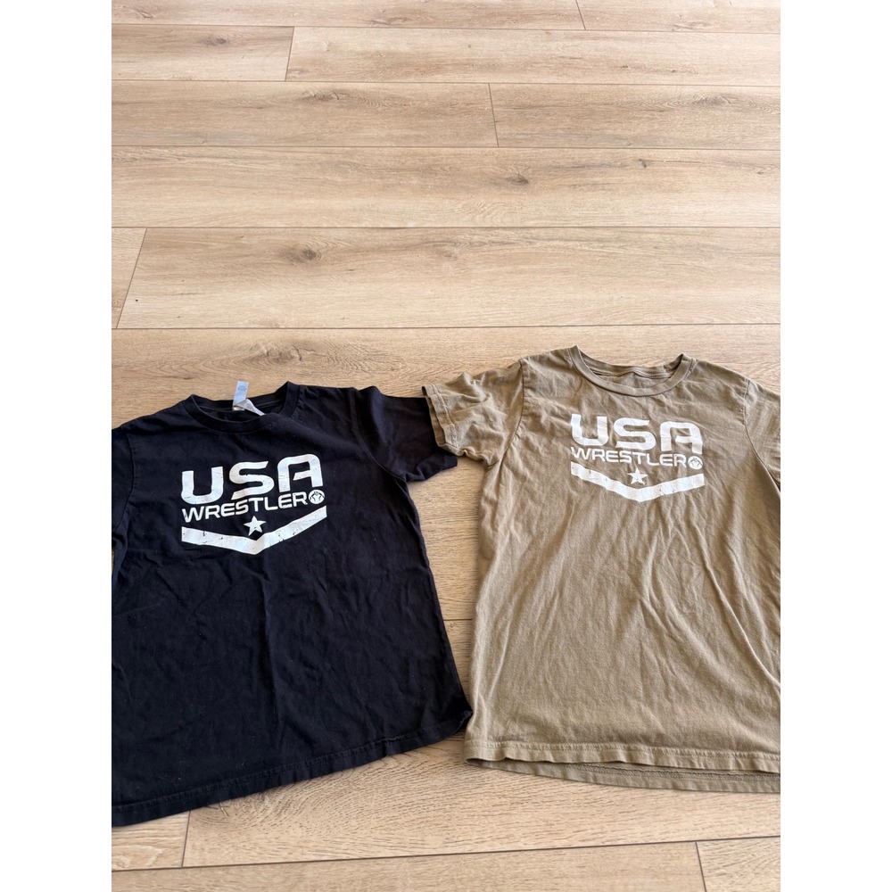 USA Wrestler Graphic T-Shirt Bundle Kids Size m and l Black Tan 2 Pack
